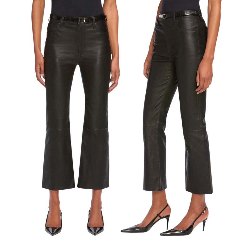 Frame Women's 'The Leather Reboot' Crop Bootcut Pants Lamb Leather Black Size 27